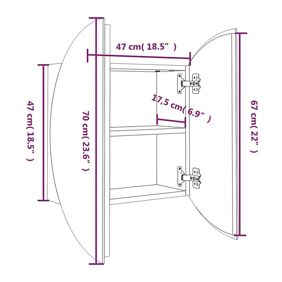 zmh Armoire de salle de bain miroir rond et LED Blanc 47x47x17,5 cm