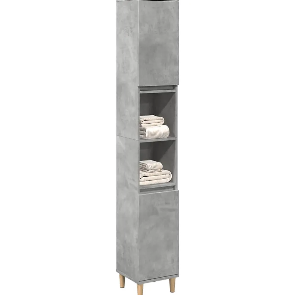 zmh Armoire de salle de bain gris béton 30x30x190 cm