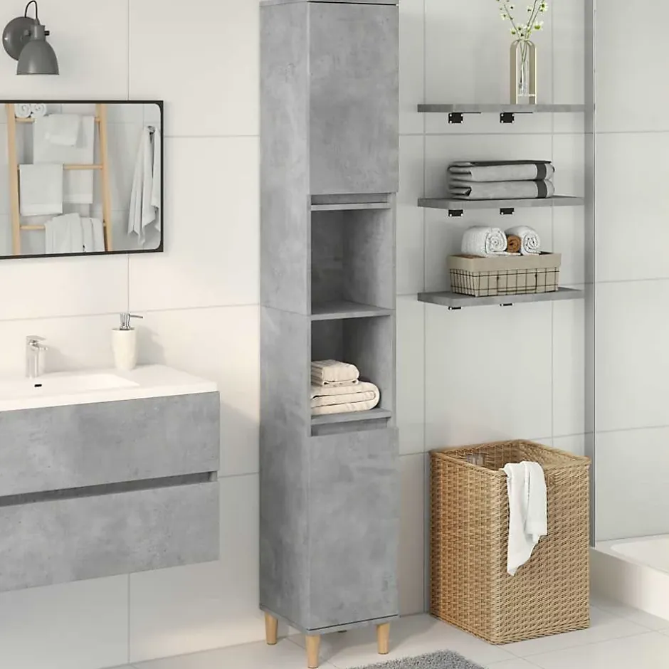 zmh Armoire de salle de bain gris béton 30x30x190 cm