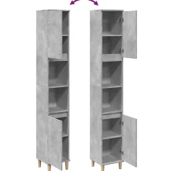 zmh Armoire de salle de bain gris béton 30x30x190 cm