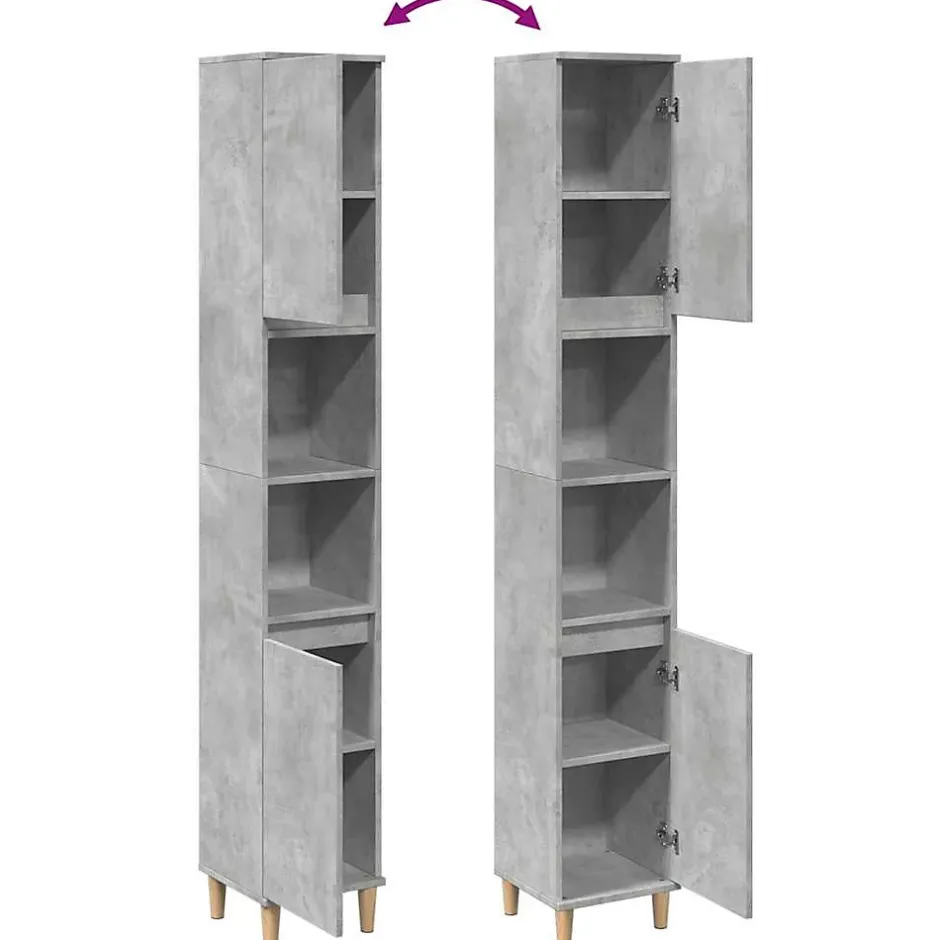 zmh Armoire de salle de bain gris béton 30x30x190 cm