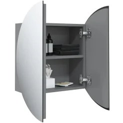 zmh Armoire de salle de bain miroir rond et LED Gris 47x47x17,5 cm