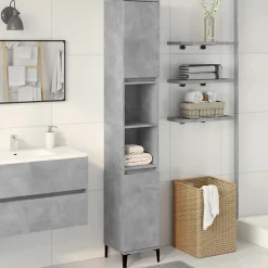 zmh Armoire de salle de bain gris béton 30x30x190 cm