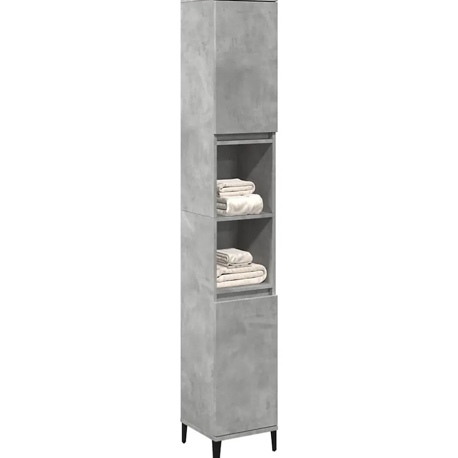 zmh Armoire de salle de bain gris béton 30x30x190 cm