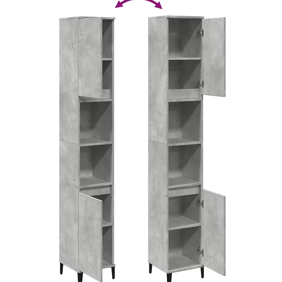 zmh Armoire de salle de bain gris béton 30x30x190 cm