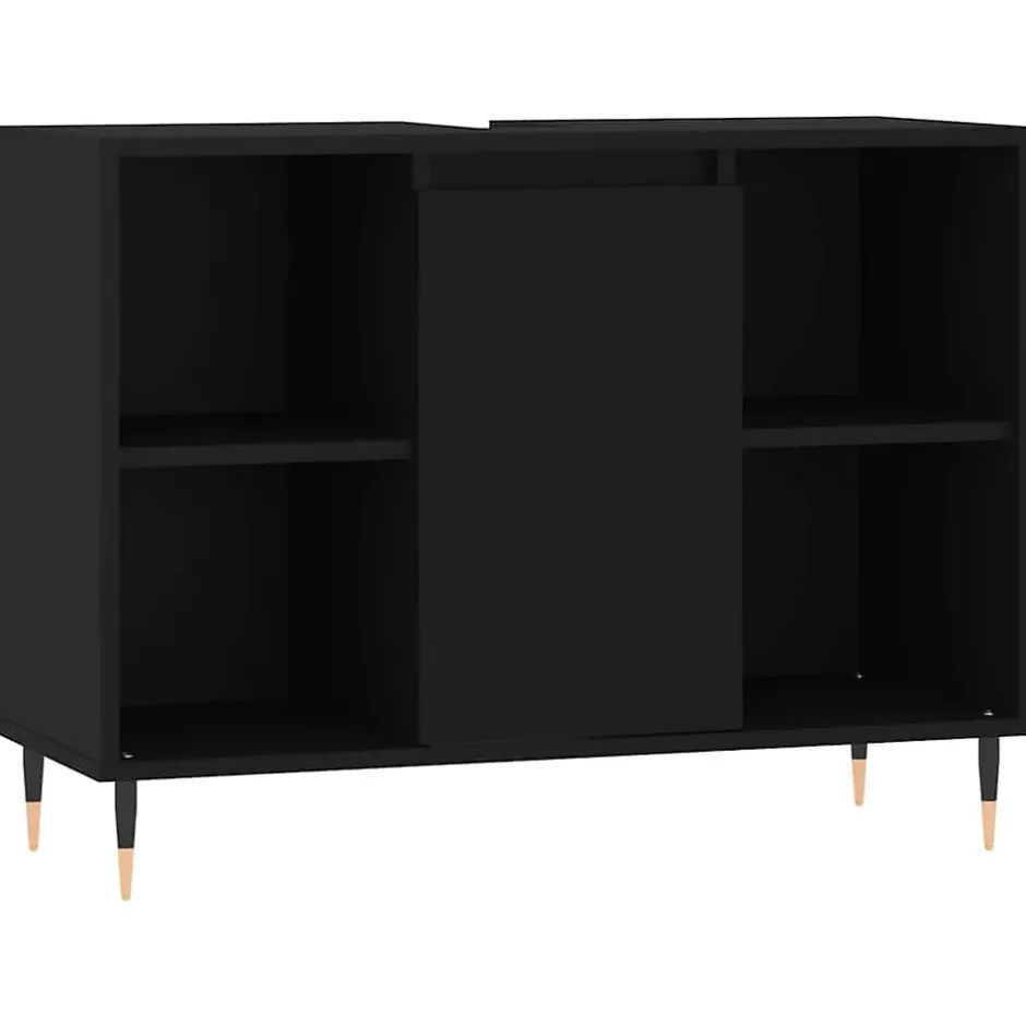 zmh Armoire de salle de bain noir 80x33x60 cm bois d'ingénierie* Meuble Wc