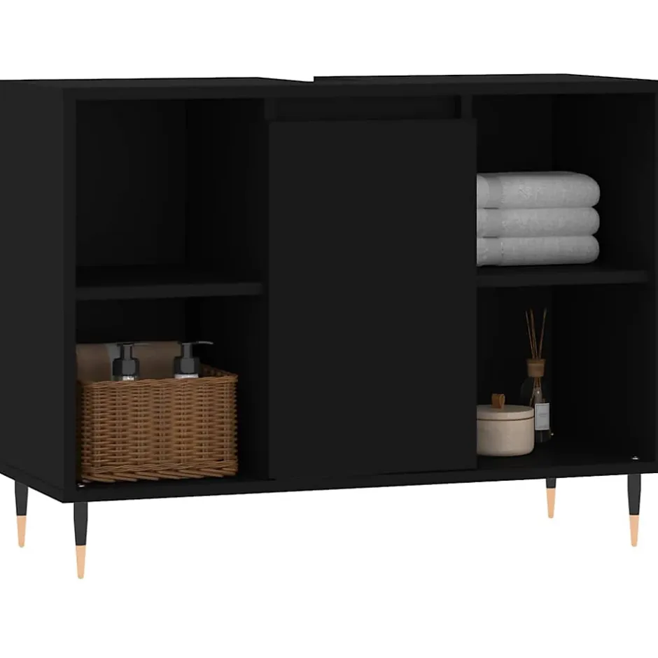 zmh Armoire de salle de bain noir 80x33x60 cm bois d'ingénierie* Meuble Wc