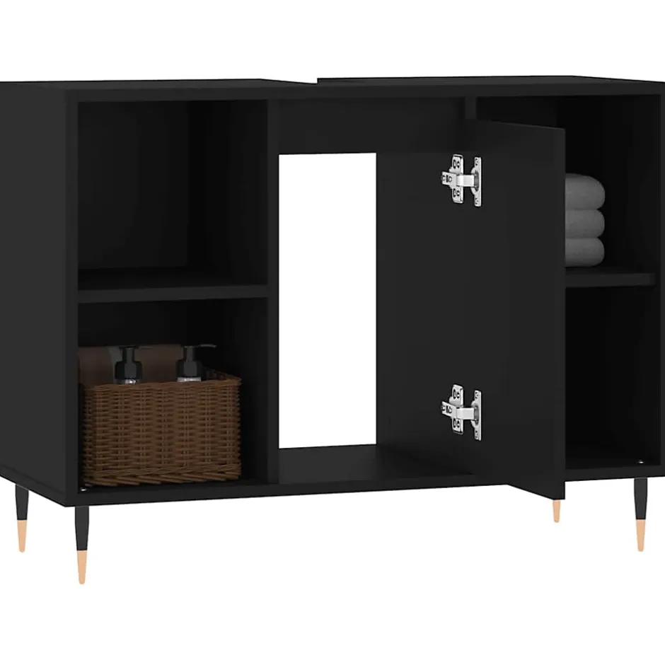 zmh Armoire de salle de bain noir 80x33x60 cm bois d'ingénierie* Meuble Wc