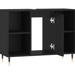 zmh Armoire de salle de bain noir 80x33x60 cm bois d'ingénierie* Meuble Wc