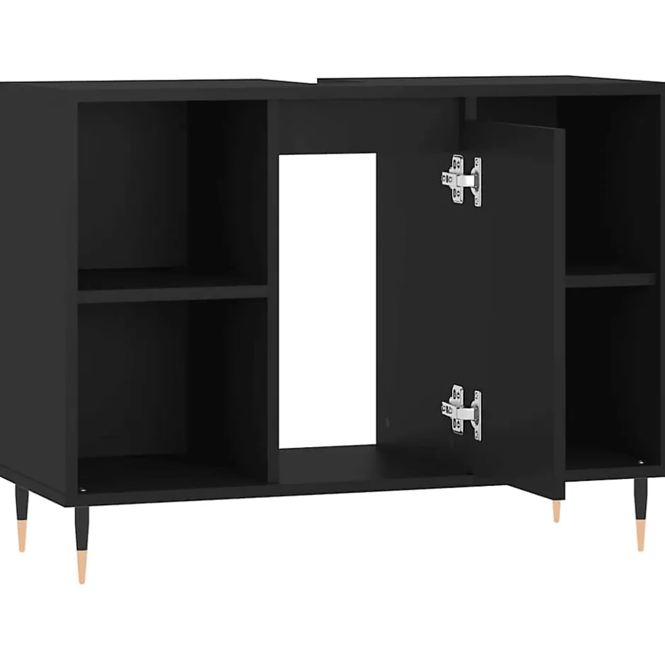 zmh Armoire de salle de bain noir 80x33x60 cm bois d'ingénierie* Meuble Wc