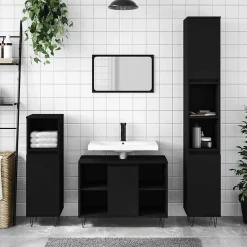 zmh Armoire de salle de bain noir 80x33x60 cm bois d'ingénierie