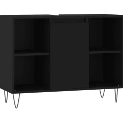 zmh Armoire de salle de bain noir 80x33x60 cm bois d'ingénierie