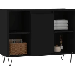zmh Armoire de salle de bain noir 80x33x60 cm bois d'ingénierie