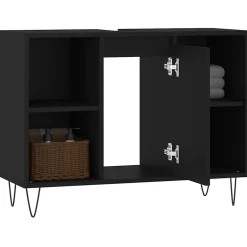 zmh Armoire de salle de bain noir 80x33x60 cm bois d'ingénierie