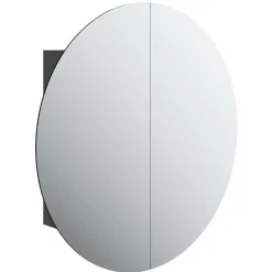 zmh Armoire de salle de bain miroir rond et LED Noir 54x54x17,5 cm