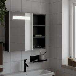 zmh Armoire de salle de bain à miroir avec LED noir 60x13x52 cm
