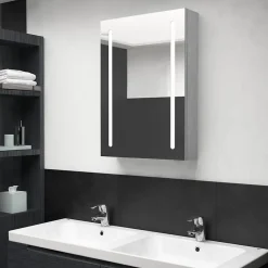 zmh Armoire de salle de bain à miroir LED gris béton 50x13x70 cm* Meuble Wc