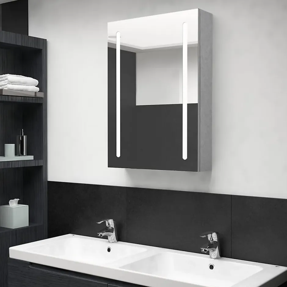 zmh Armoire de salle de bain à miroir LED gris béton 50x13x70 cm* Meuble Wc