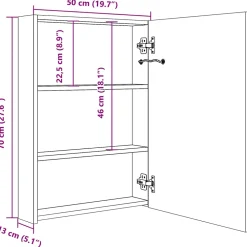 zmh Armoire de salle de bain à miroir LED gris béton 50x13x70 cm* Meuble Wc