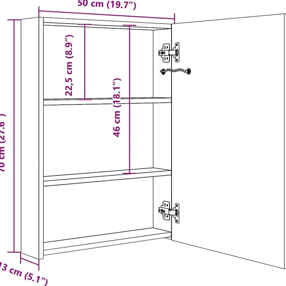 zmh Armoire de salle de bain à miroir LED gris béton 50x13x70 cm* Meuble Wc