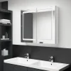 zmh Armoire de salle de bain à miroir LED Blanc brillant 80x12x68cm