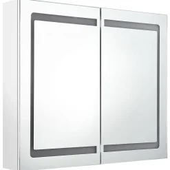 zmh Armoire de salle de bain à miroir LED Blanc brillant 80x12x68cm