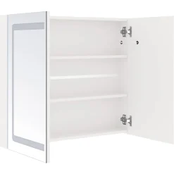zmh Armoire de salle de bain à miroir LED Blanc brillant 80x12x68cm