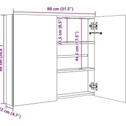 zmh Armoire de salle de bain à miroir LED Blanc brillant 80x12x68cm