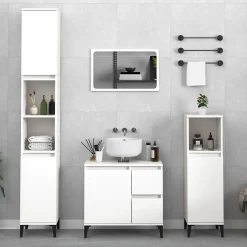 zmh Armoire de salle de bain blanc 30x30x190 cm bois d'ingénierie* Meuble Wc