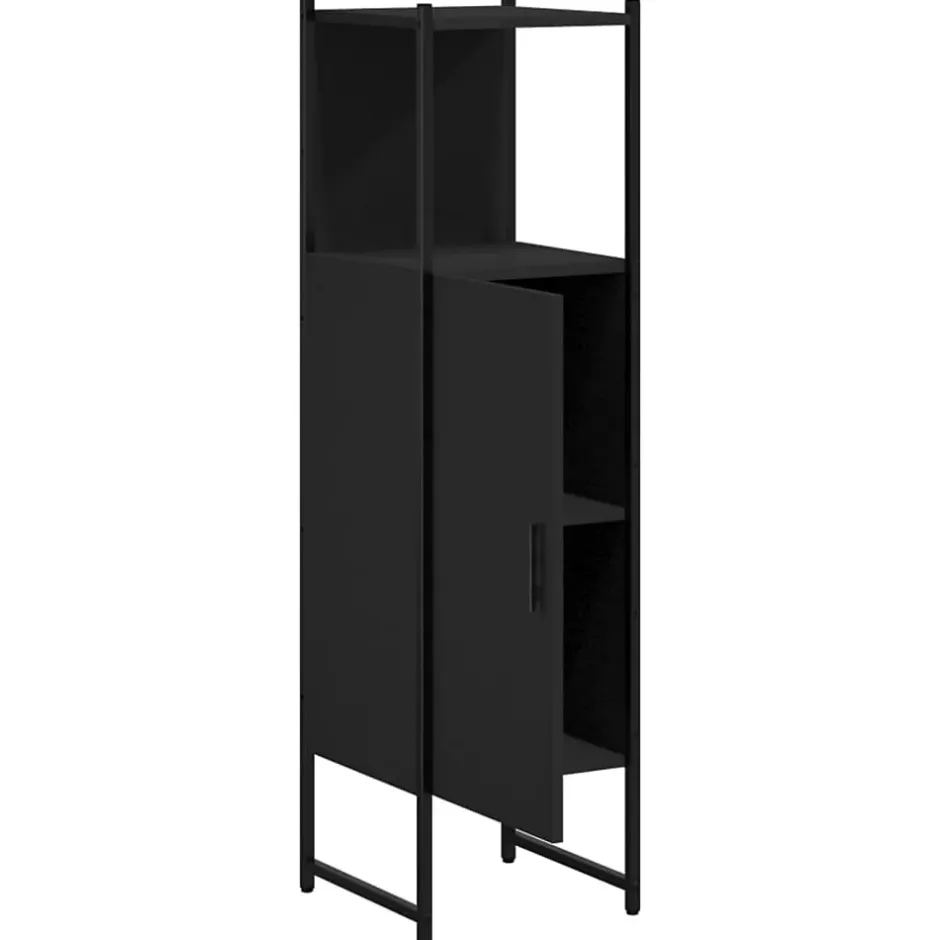 zmh Armoire de salle de bain noir 33x33x120,5 cm bois d'ingénierie* Meuble Wc