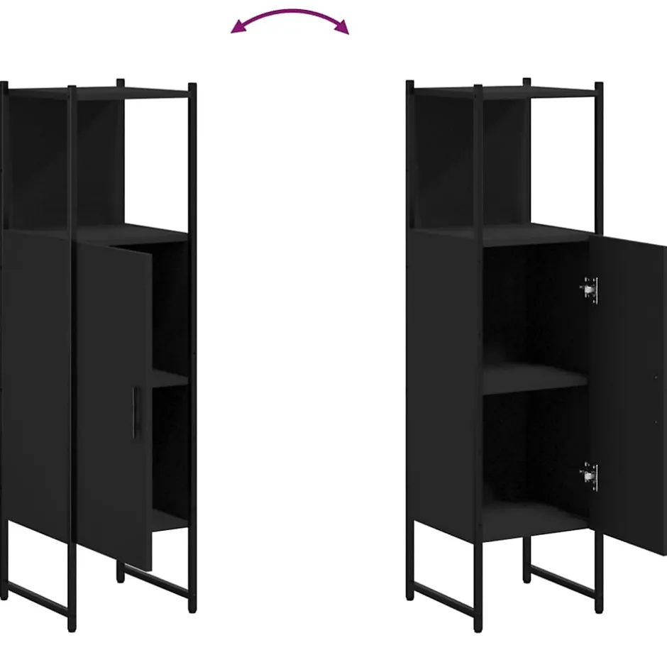 zmh Armoire de salle de bain noir 33x33x120,5 cm bois d'ingénierie* Meuble Wc
