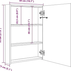 zmh Armoire de salle de bain à miroir LED 50x13x70 cm* Meuble Wc