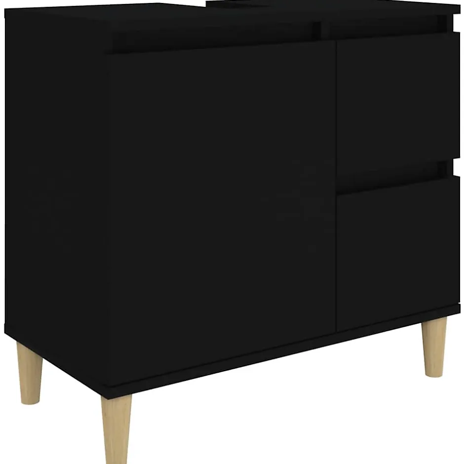 zmh Armoire de salle de bain noir 65x33x60 cm bois d'ingénierie* Meuble Wc