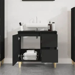 zmh Armoire de salle de bain noir 65x33x60 cm bois d'ingénierie* Meuble Wc
