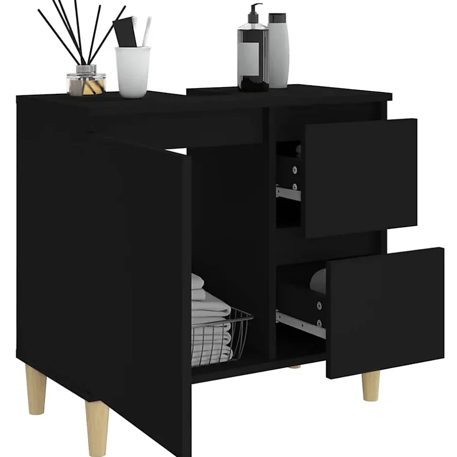 zmh Armoire de salle de bain noir 65x33x60 cm bois d'ingénierie* Meuble Wc