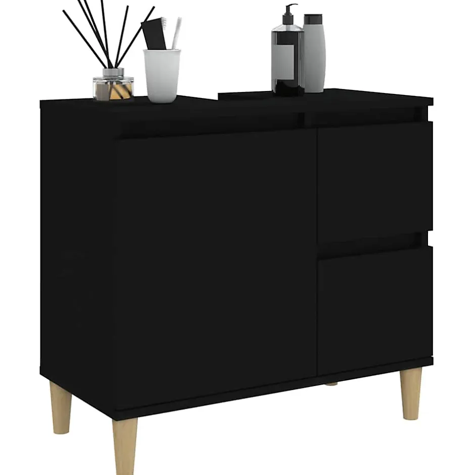 zmh Armoire de salle de bain noir 65x33x60 cm bois d'ingénierie* Meuble Wc