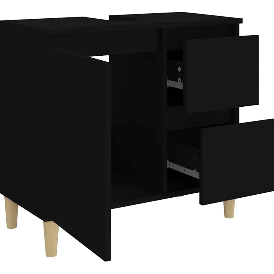 zmh Armoire de salle de bain noir 65x33x60 cm bois d'ingénierie* Meuble Wc