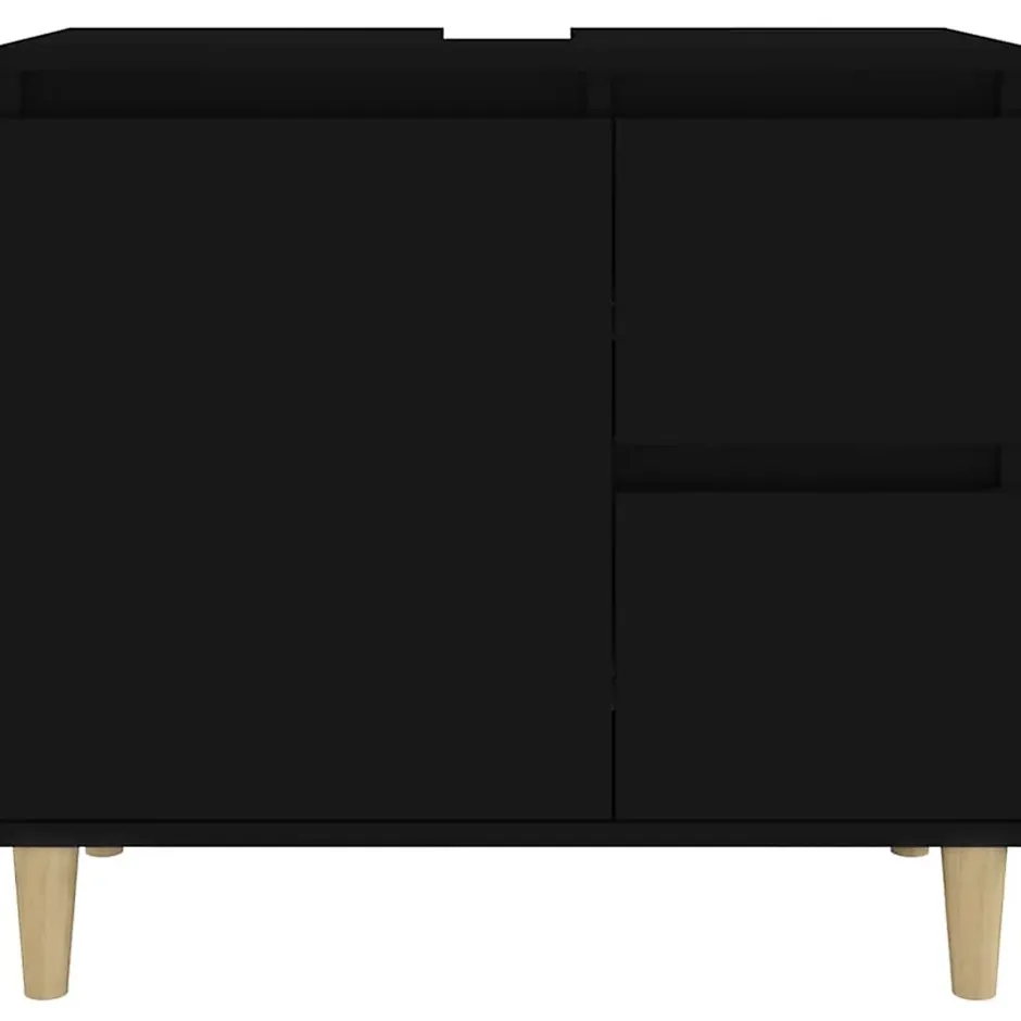 zmh Armoire de salle de bain noir 65x33x60 cm bois d'ingénierie* Meuble Wc