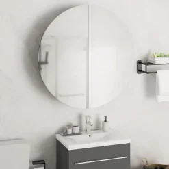 zmh Armoire de salle de bain miroir rond et LED Blanc 54x54x17,5 cm* Meuble Wc