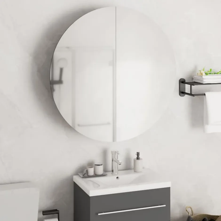 zmh Armoire de salle de bain miroir rond et LED Blanc 54x54x17,5 cm* Meuble Wc