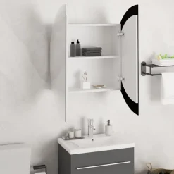 zmh Armoire de salle de bain miroir rond et LED Blanc 54x54x17,5 cm* Meuble Wc