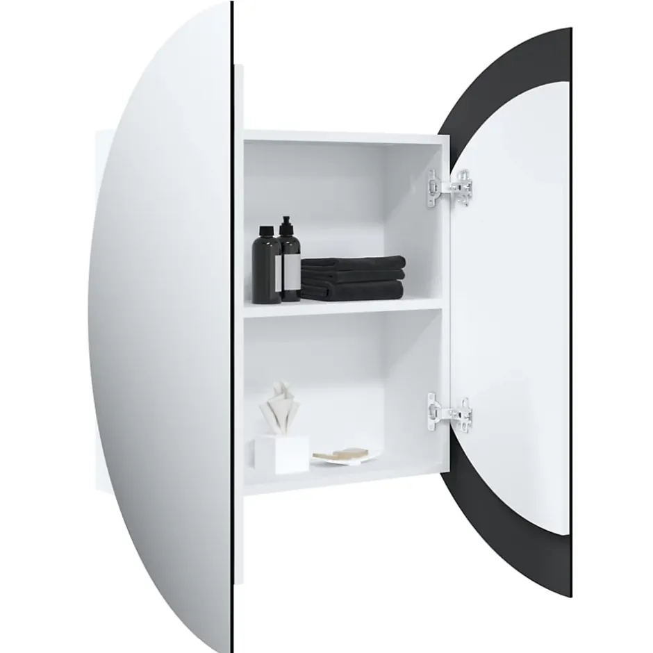 zmh Armoire de salle de bain miroir rond et LED Blanc 54x54x17,5 cm* Meuble Wc