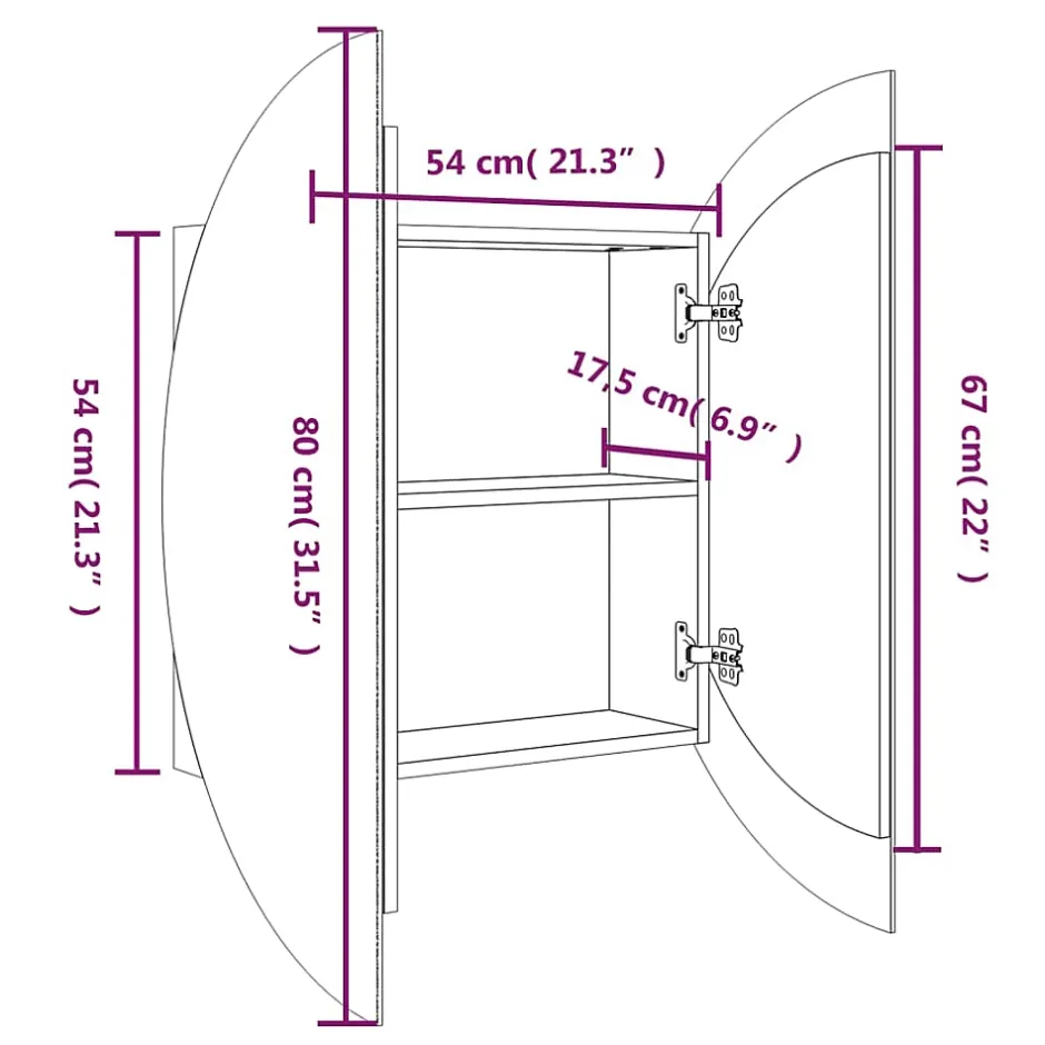 zmh Armoire de salle de bain miroir rond et LED Blanc 54x54x17,5 cm* Meuble Wc