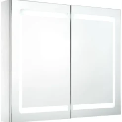 zmh Armoire de salle de bain à miroir LED 80x12,2x68 cm* Meuble Wc