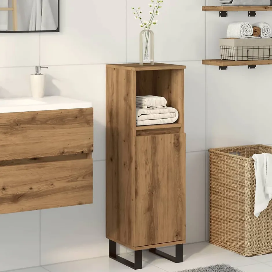 zmh Armoire de salle de bain chêne artisanal 30x30x100 cm