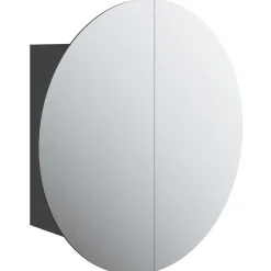 zmh Armoire de salle de bain miroir rond et LED Noir 47x47x17,5 cm