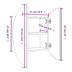 zmh Armoire de salle de bain miroir rond et LED Noir 47x47x17,5 cm