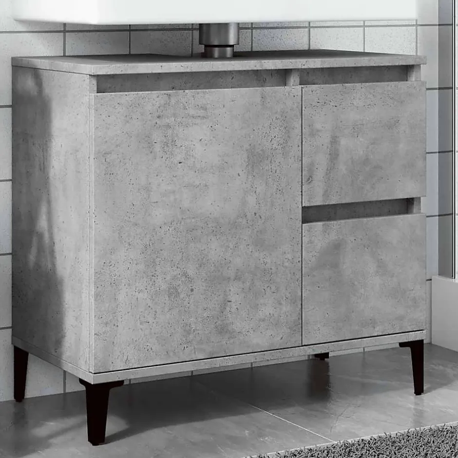 zmh Armoire d'évier gris béton 65x33x60 cm bois d'ingénierie* Meuble Wc