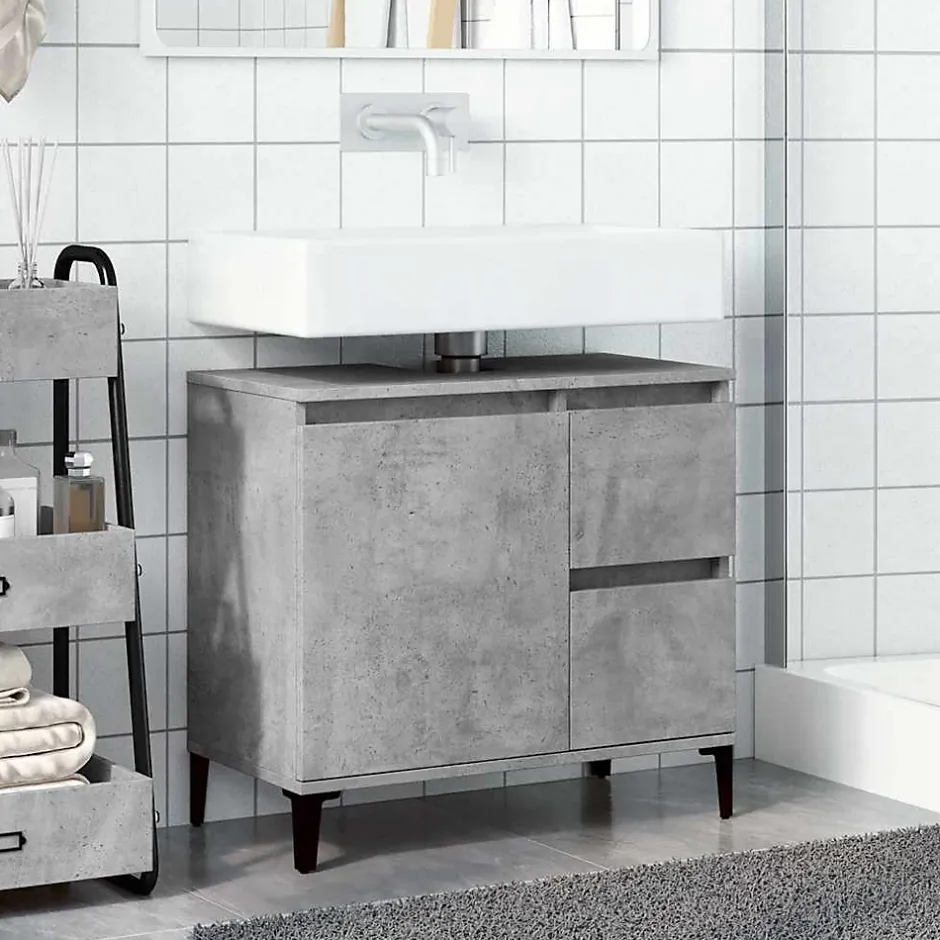 zmh Armoire d'évier gris béton 65x33x60 cm bois d'ingénierie* Meuble Wc