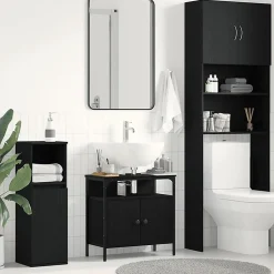 zmh Armoire lavabo de salle de bain chêne noir 60x30x60 cm* Meuble Wc